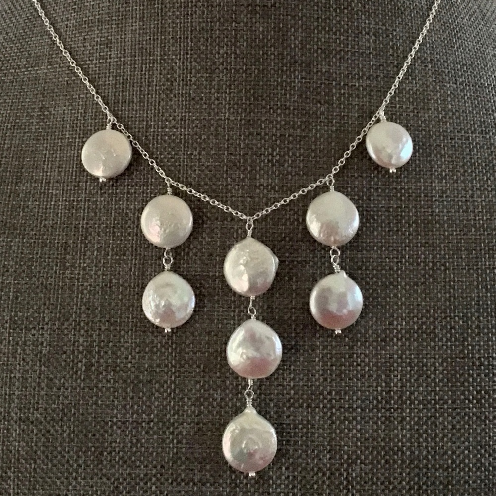 Waterfall Pearl Silver Necklace handmade